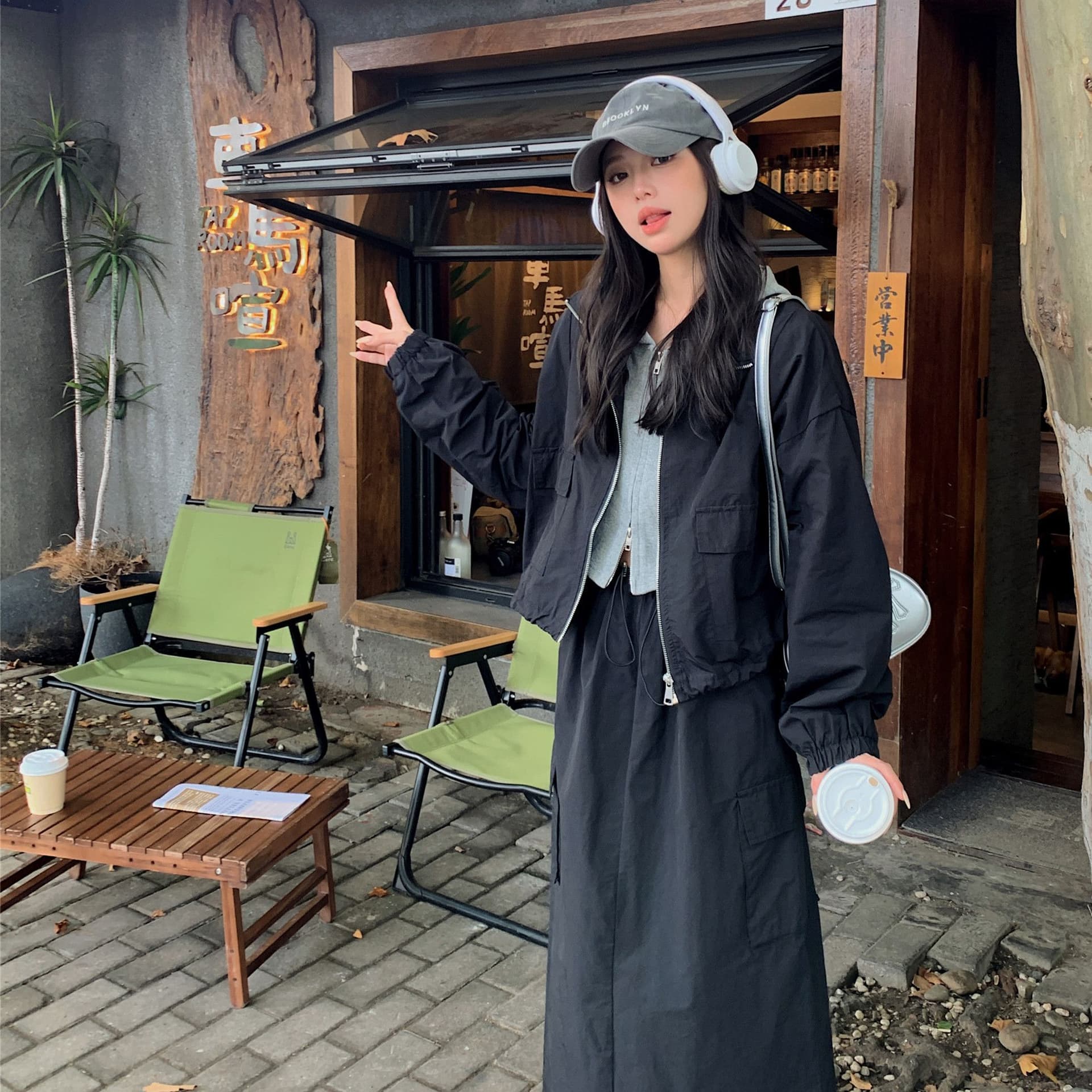 한 부서 ootd 착용 가져 가라. 고급 센스 워크웨어 세트 여성 봄 가을 슈퍼 화재 잘 생긴 차가운 바람의 소리 던져 자매 롱 스커트 투피스 세트 트렌디 이미지 5