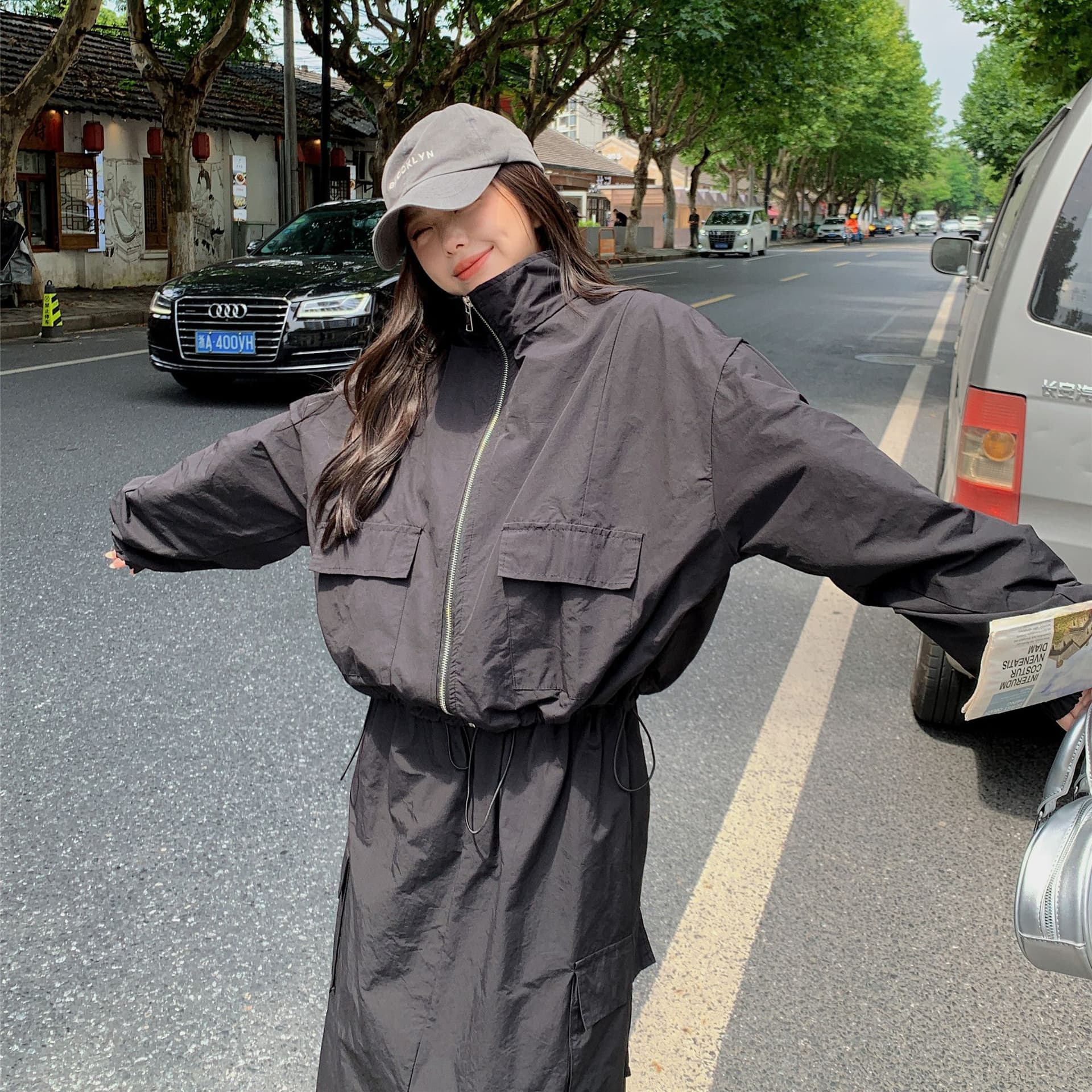 한 부서 ootd 착용 가져 가라. 고급 센스 워크웨어 세트 여성 봄 가을 슈퍼 화재 잘 생긴 차가운 바람의 소리 던져 자매 롱 스커트 투피스 세트 트렌디