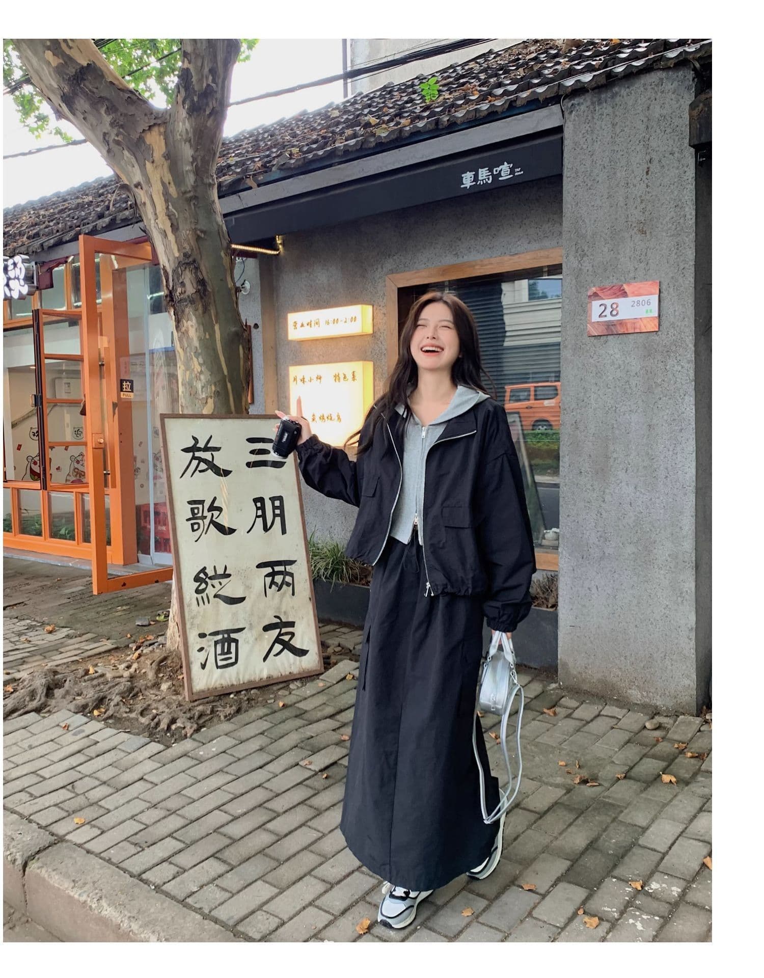 한 부서 ootd 착용 가져 가라. 고급 센스 워크웨어 세트 여성 봄 가을 슈퍼 화재 잘 생긴 차가운 바람의 소리 던져 자매 롱 스커트 투피스 세트 트렌디 상세 이미지 8