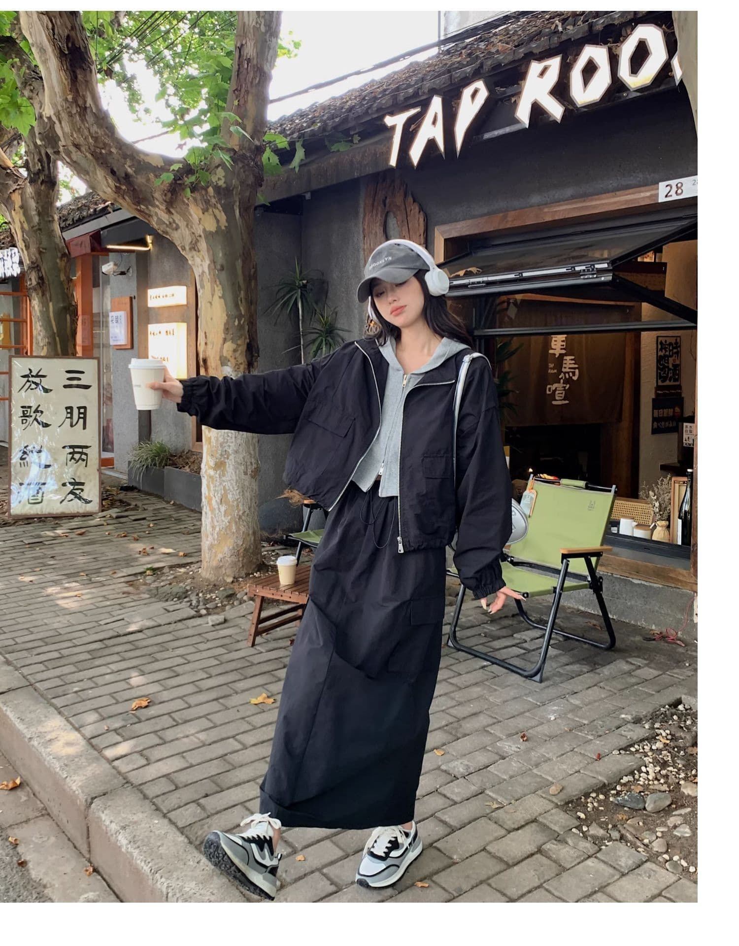 한 부서 ootd 착용 가져 가라. 고급 센스 워크웨어 세트 여성 봄 가을 슈퍼 화재 잘 생긴 차가운 바람의 소리 던져 자매 롱 스커트 투피스 세트 트렌디 상세 이미지 12
