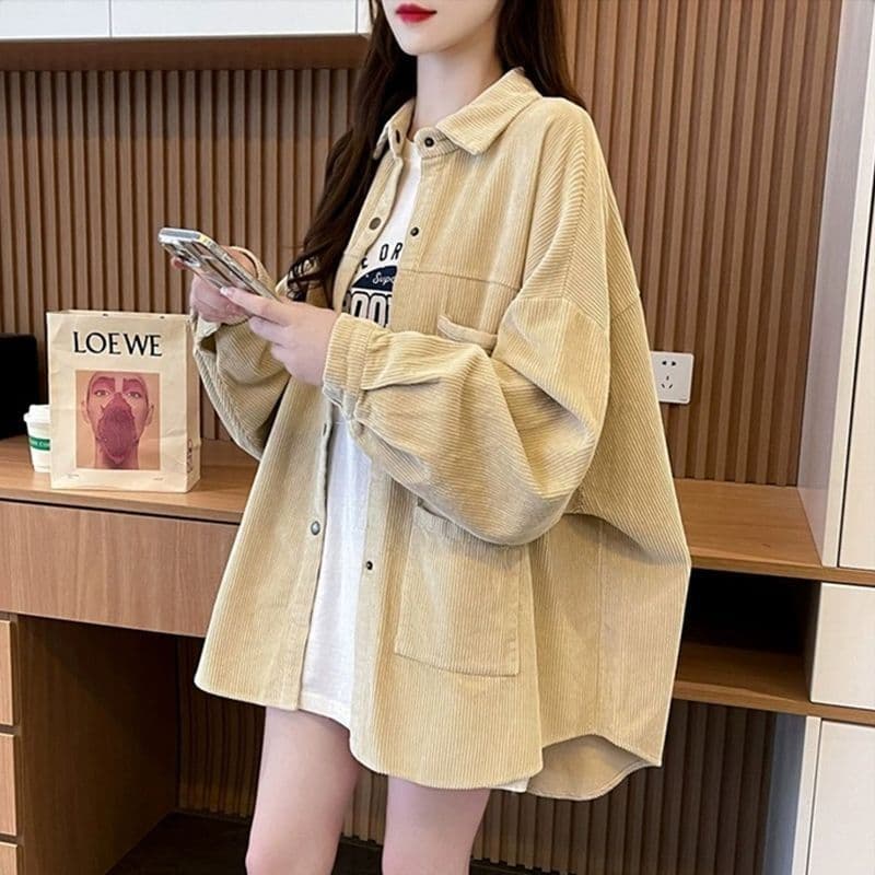원본 솜씨 유럽 면 벨벳 2026 가을 새로운 느긋한 바람 POLO 칼라 셔츠 주머니 느긋한 바람 재킷