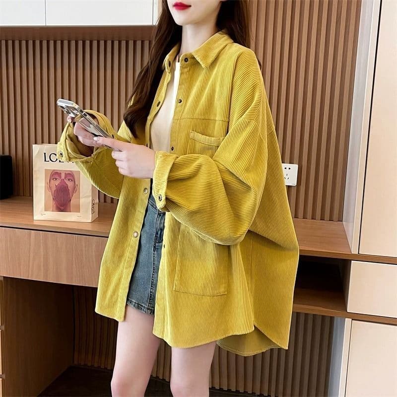 원본 솜씨 유럽 면 벨벳 2026 가을 새로운 느긋한 바람 POLO 칼라 셔츠 주머니 느긋한 바람 재킷 이미지 5