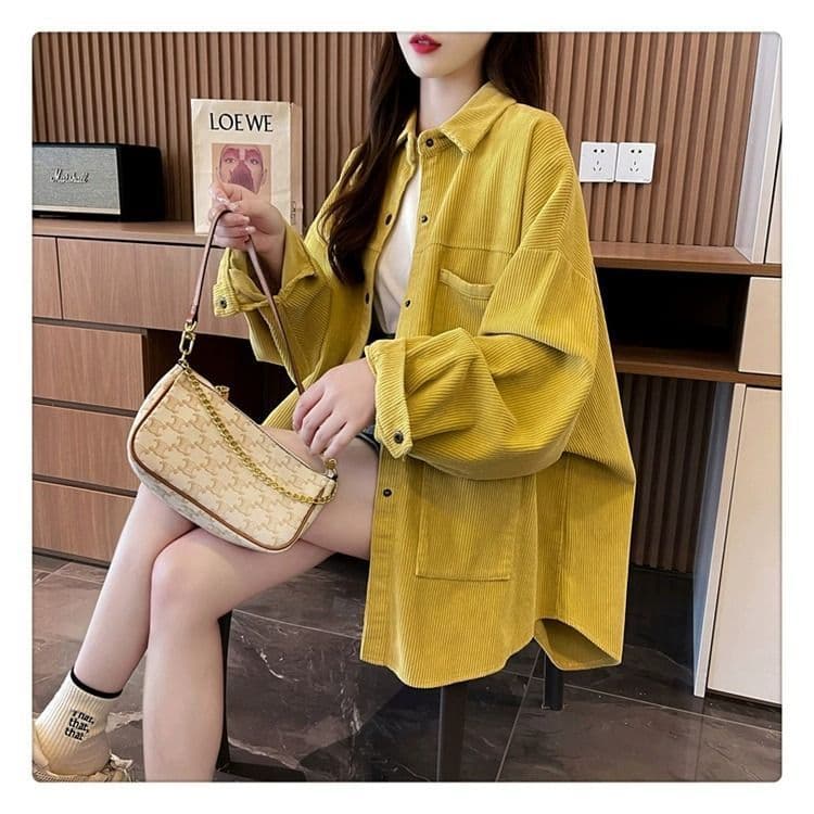 원본 솜씨 유럽 면 벨벳 2026 가을 새로운 느긋한 바람 POLO 칼라 셔츠 주머니 느긋한 바람 재킷 상세 이미지 2