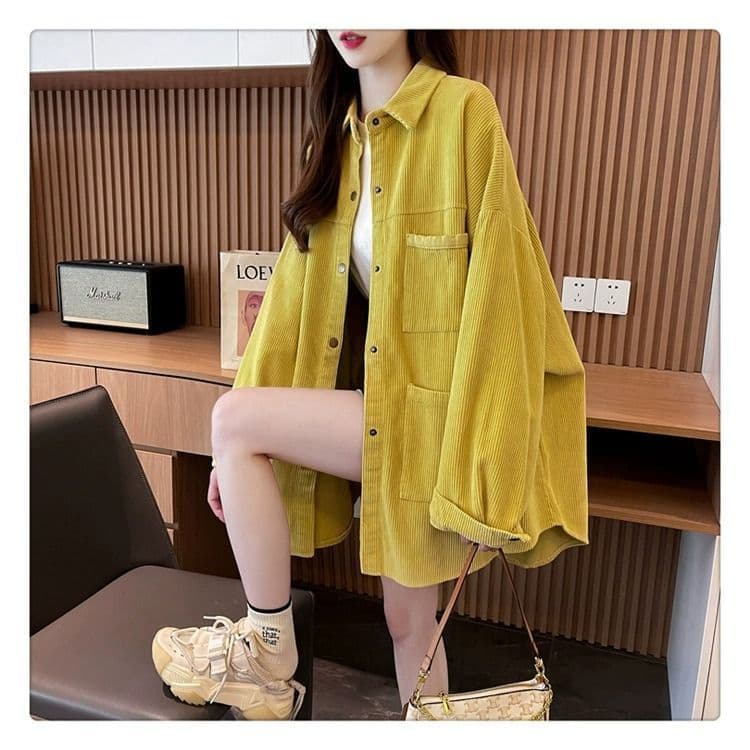 원본 솜씨 유럽 면 벨벳 2026 가을 새로운 느긋한 바람 POLO 칼라 셔츠 주머니 느긋한 바람 재킷 상세 이미지 3
