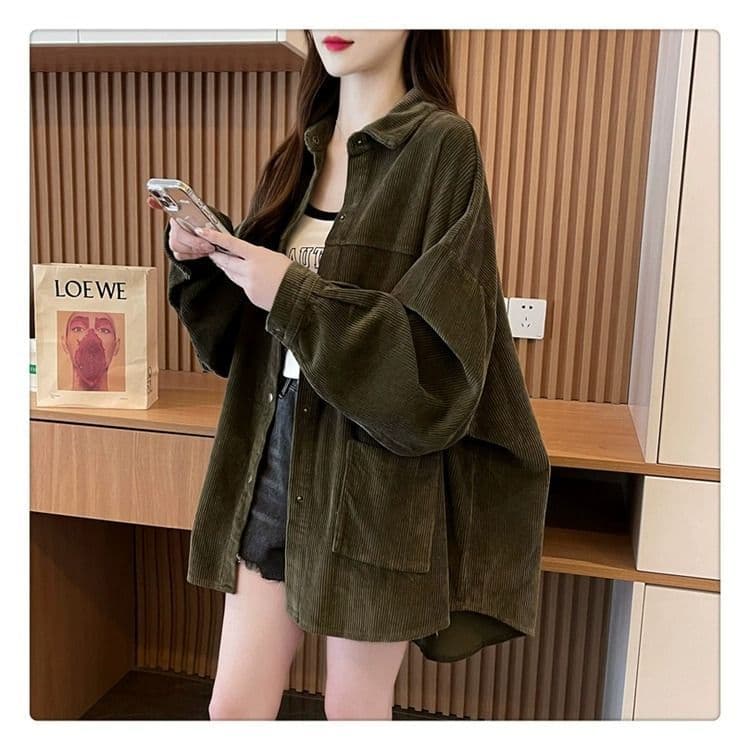 원본 솜씨 유럽 면 벨벳 2026 가을 새로운 느긋한 바람 POLO 칼라 셔츠 주머니 느긋한 바람 재킷 상세 이미지 11