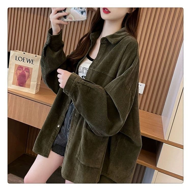 원본 솜씨 유럽 면 벨벳 2026 가을 새로운 느긋한 바람 POLO 칼라 셔츠 주머니 느긋한 바람 재킷 상세 이미지 12