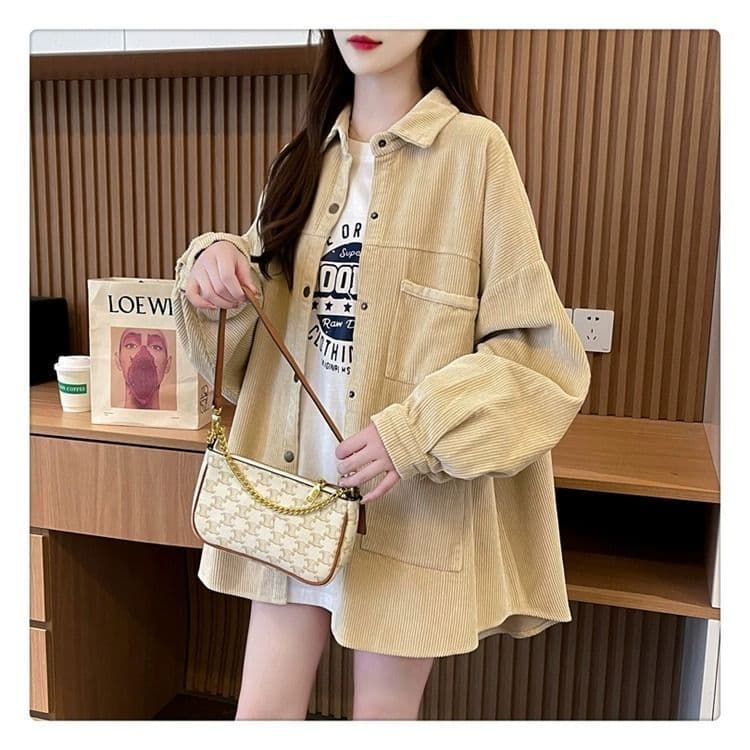원본 솜씨 유럽 면 벨벳 2026 가을 새로운 느긋한 바람 POLO 칼라 셔츠 주머니 느긋한 바람 재킷 상세 이미지 16
