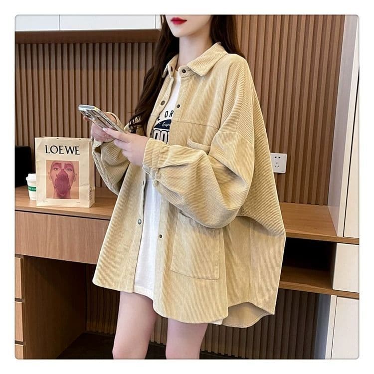 원본 솜씨 유럽 면 벨벳 2026 가을 새로운 느긋한 바람 POLO 칼라 셔츠 주머니 느긋한 바람 재킷 상세 이미지 17