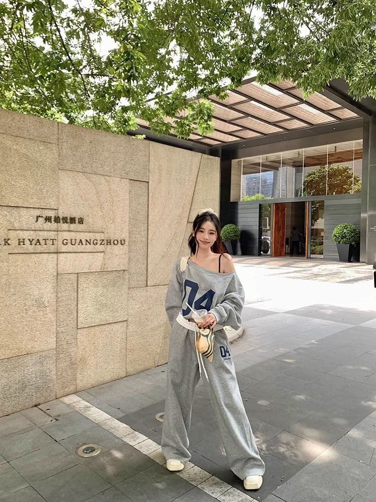 아메리칸 후드티 스포츠 슈트 여성 가을 한국 스타일 루즈핏 슬림해 보이는 와이드 레그 팬츠 캐주얼 투피스 세트 인터넷 유명인 패션 트렌디 상세 이미지 8