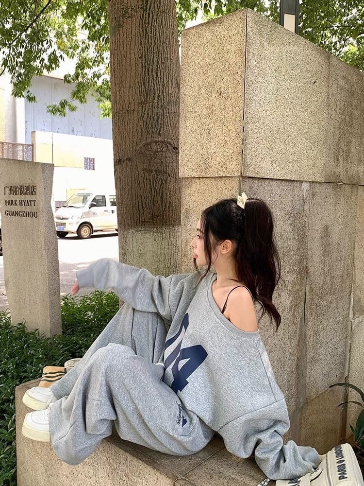 아메리칸 후드티 스포츠 슈트 여성 가을 한국 스타일 루즈핏 슬림해 보이는 와이드 레그 팬츠 캐주얼 투피스 세트 인터넷 유명인 패션 트렌디 상세 이미지 12