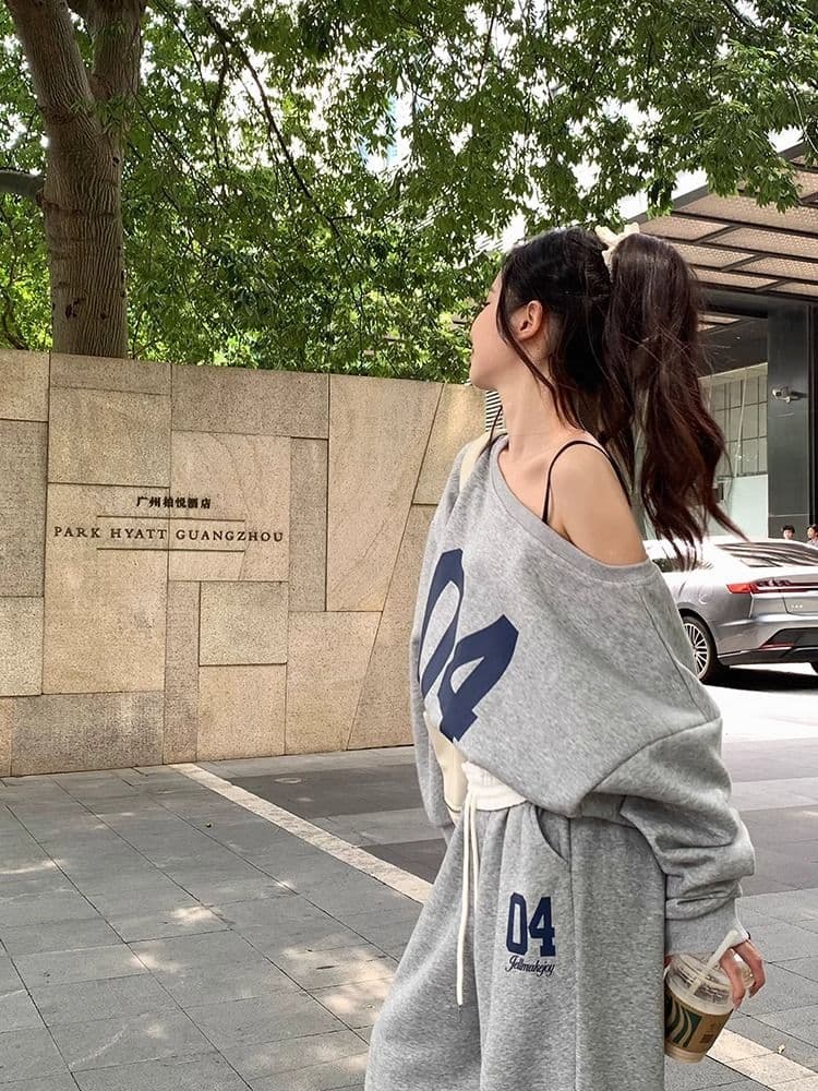 아메리칸 후드티 스포츠 슈트 여성 가을 한국 스타일 루즈핏 슬림해 보이는 와이드 레그 팬츠 캐주얼 투피스 세트 인터넷 유명인 패션 트렌디 상세 이미지 15
