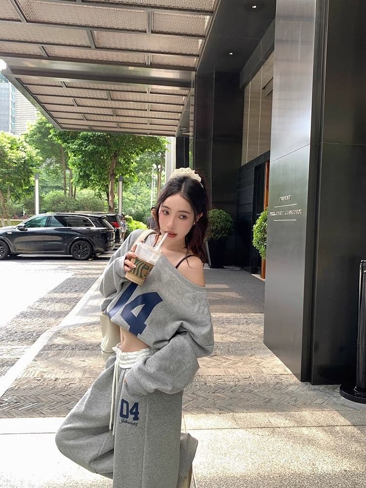 아메리칸 후드티 스포츠 슈트 여성 가을 한국 스타일 루즈핏 슬림해 보이는 와이드 레그 팬츠 캐주얼 투피스 세트 인터넷 유명인 패션 트렌디 상세 이미지 16