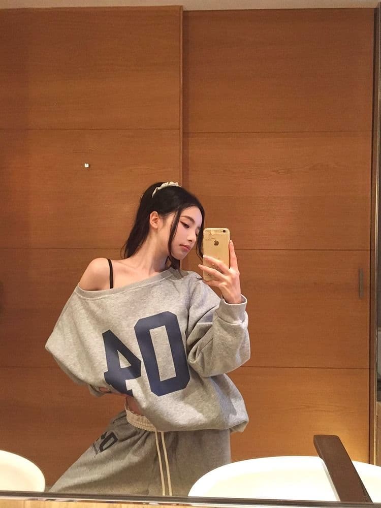 아메리칸 후드티 스포츠 슈트 여성 가을 한국 스타일 루즈핏 슬림해 보이는 와이드 레그 팬츠 캐주얼 투피스 세트 인터넷 유명인 패션 트렌디 상세 이미지 19