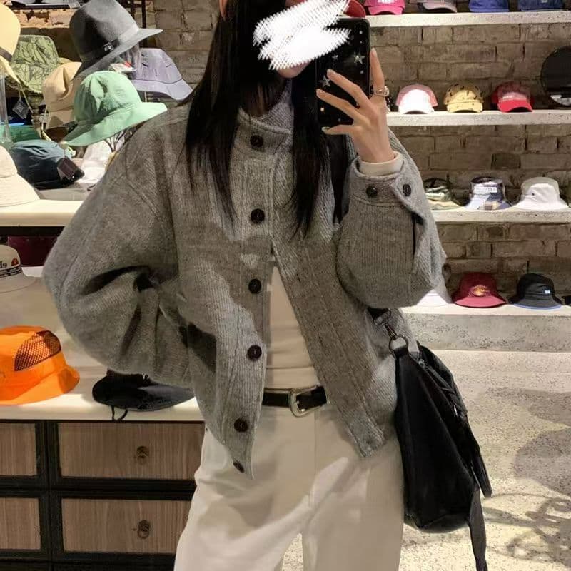 아메리칸 레트로 스탠드 칼라 재킷 재킷 여자 학생 가을 새로운 디자인 센스 루즈핏 다용도 캐주얼 야구 유니폼 트렌디