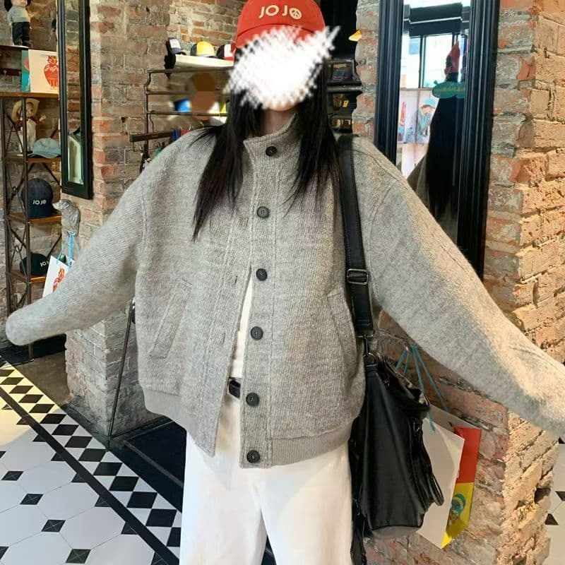 아메리칸 레트로 스탠드 칼라 재킷 재킷 여자 학생 가을 새로운 디자인 센스 루즈핏 다용도 캐주얼 야구 유니폼 트렌디 이미지 5