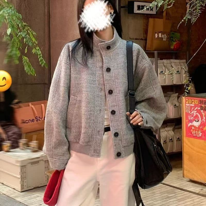 아메리칸 레트로 스탠드 칼라 재킷 재킷 여자 학생 가을 새로운 디자인 센스 루즈핏 다용도 캐주얼 야구 유니폼 트렌디 상세 이미지 4