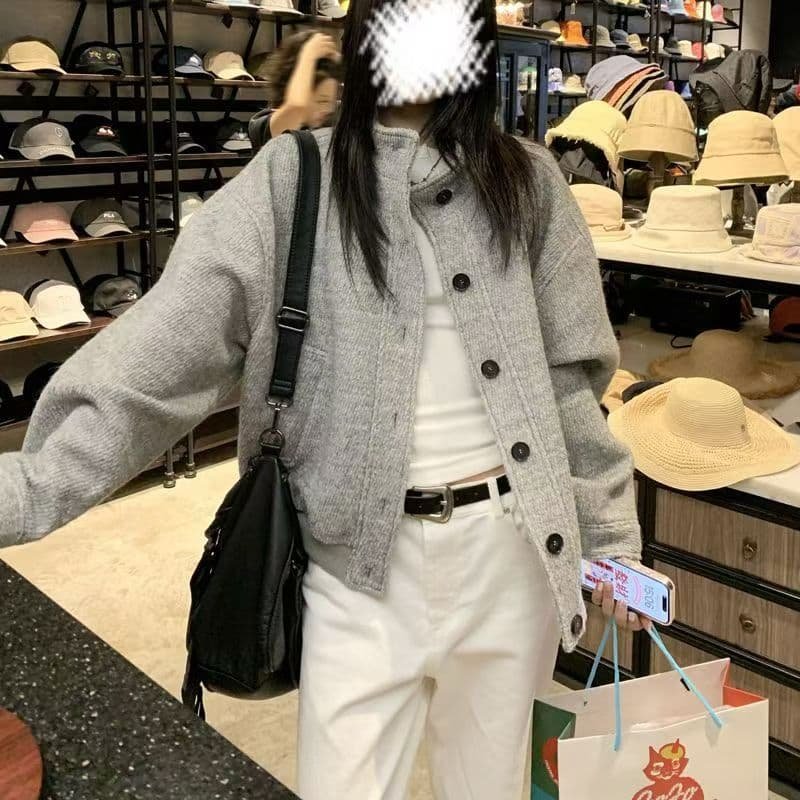 아메리칸 레트로 스탠드 칼라 재킷 재킷 여자 학생 가을 새로운 디자인 센스 루즈핏 다용도 캐주얼 야구 유니폼 트렌디 상세 이미지 5