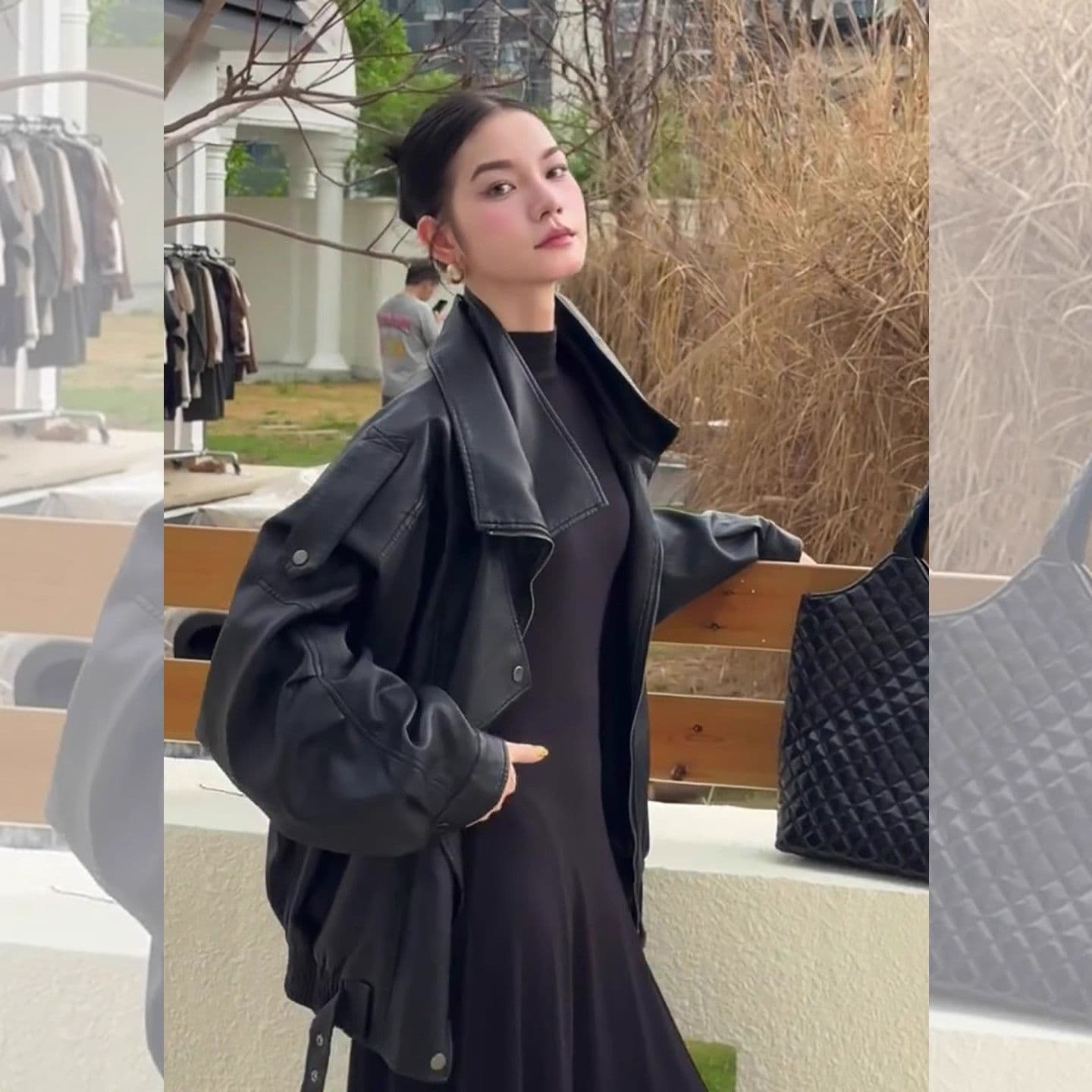 검정색 레트로 오토바이 폴로 칼라 pu 가죽 재킷 여성 코트 차가운 바람의 소리 바람 폭발 2025 봄 가을 새로운 가죽 자켓 맨위 상세 이미지 5
