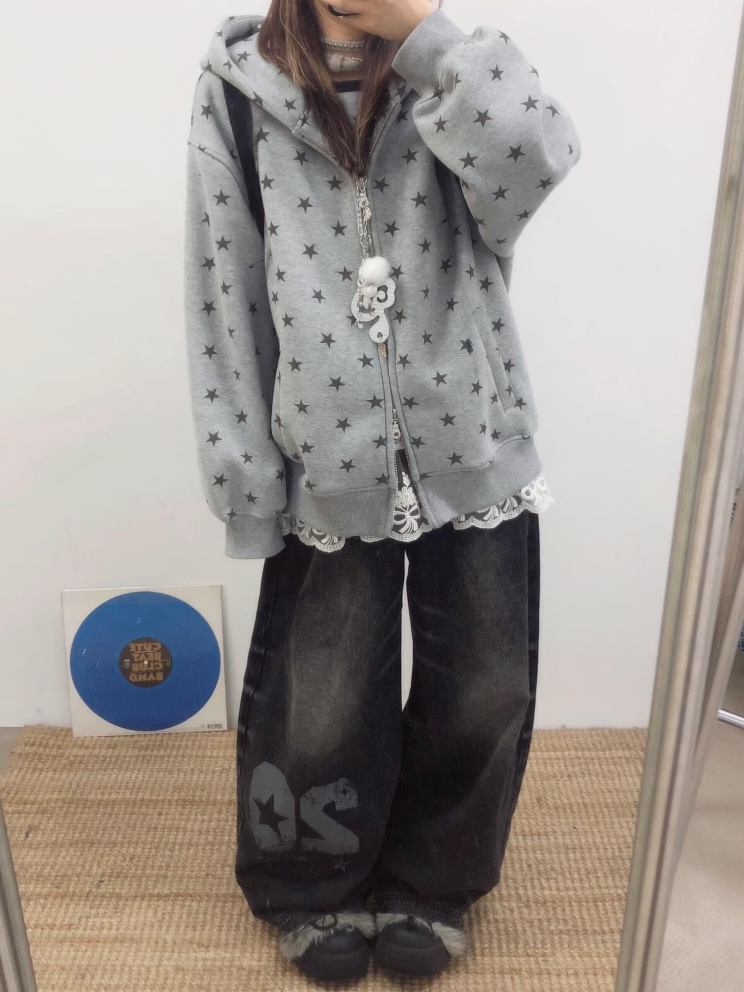 별 전체 인쇄 후드 삽입 어깨 후드티 아메리칸 디자인 지퍼 남녀 다용도 재킷 짧은 맨위 상세 이미지 18