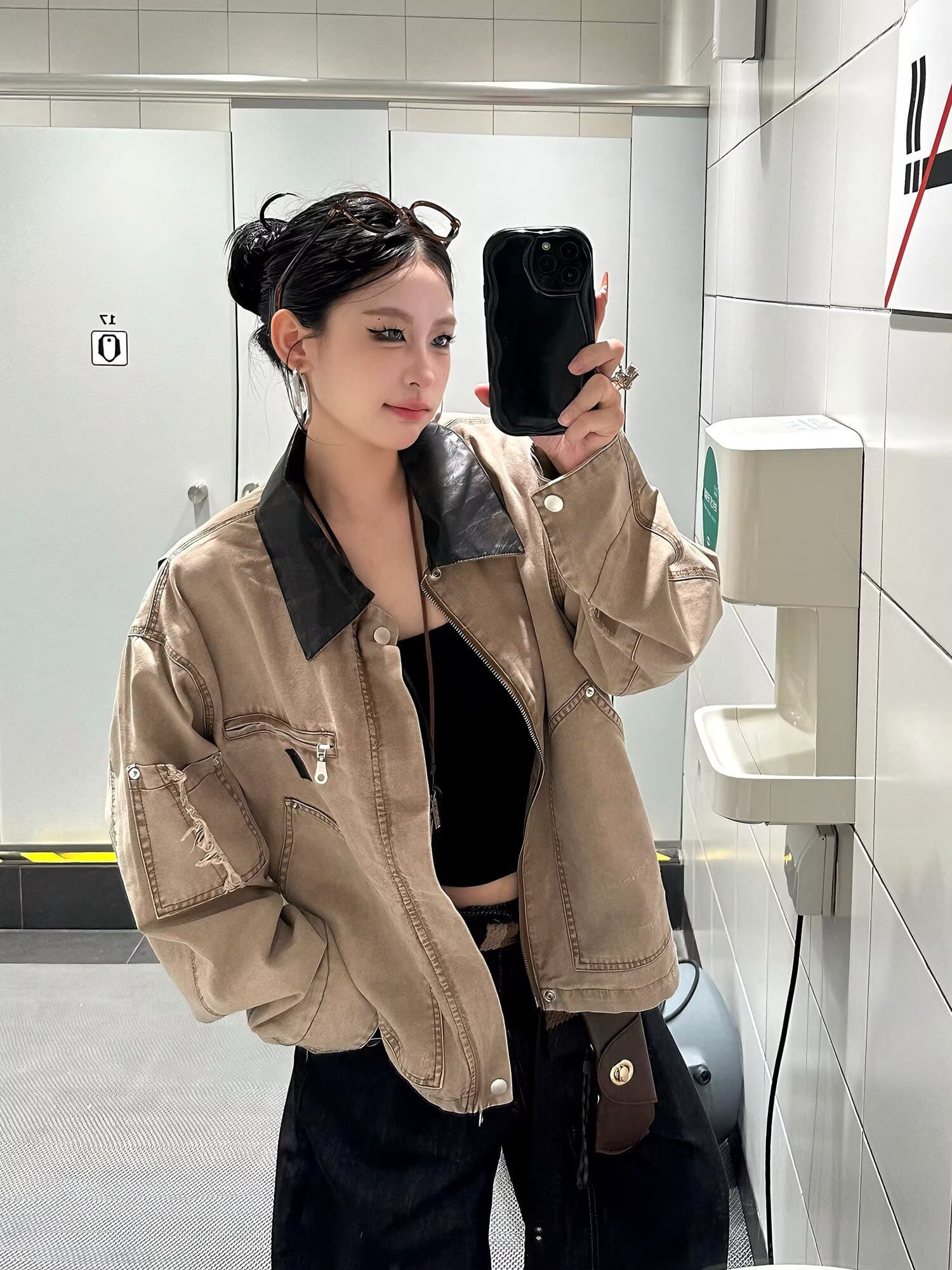 오리지널 아메리칸 레트로 디트로이트 마 오래된 워싱 워크웨어 재킷 여성 파괴 디자인 센스 가을 재킷 남자 트렌디