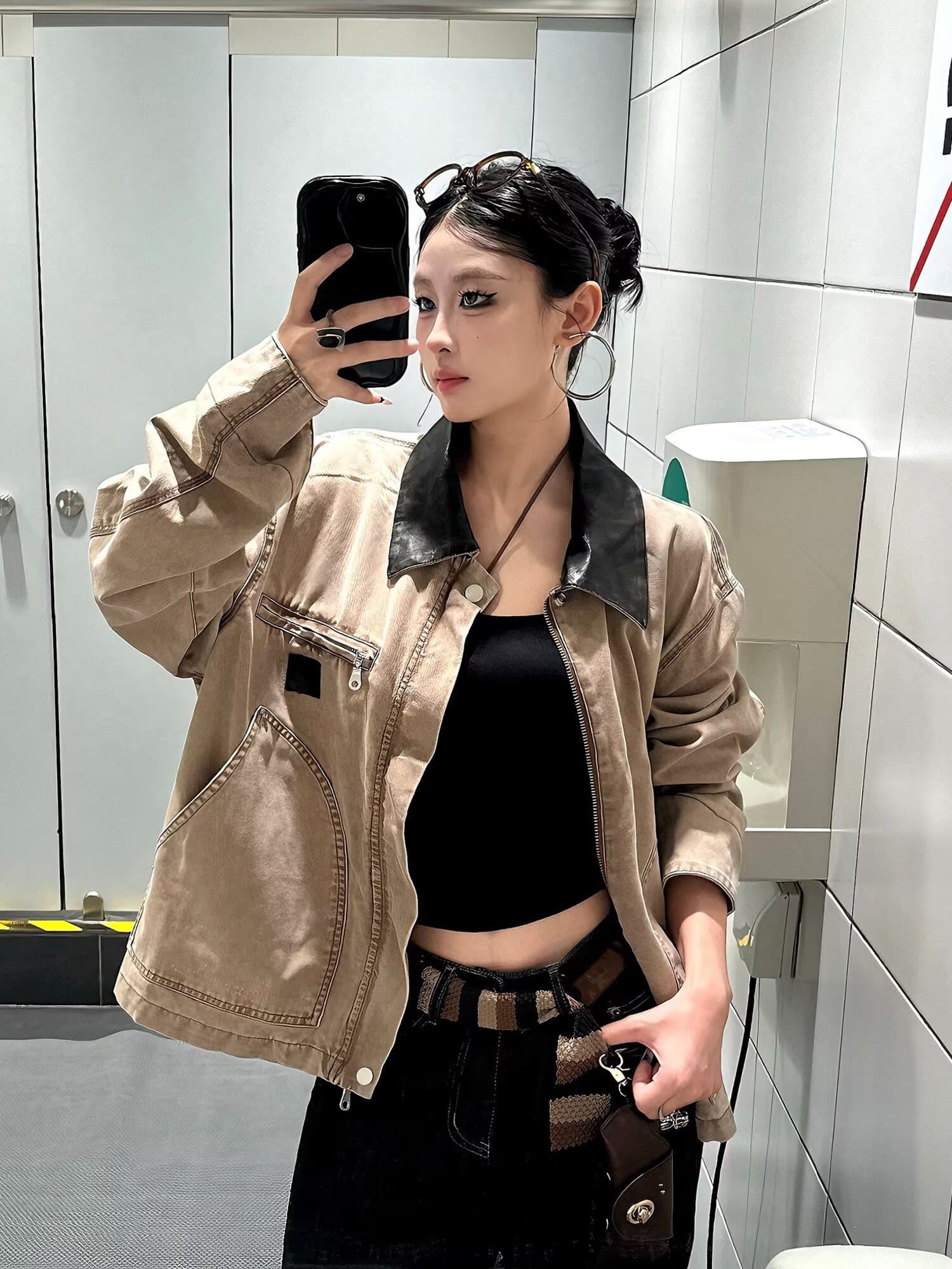 오리지널 아메리칸 레트로 디트로이트 마 오래된 워싱 워크웨어 재킷 여성 파괴 디자인 센스 가을 재킷 남자 트렌디 이미지 4