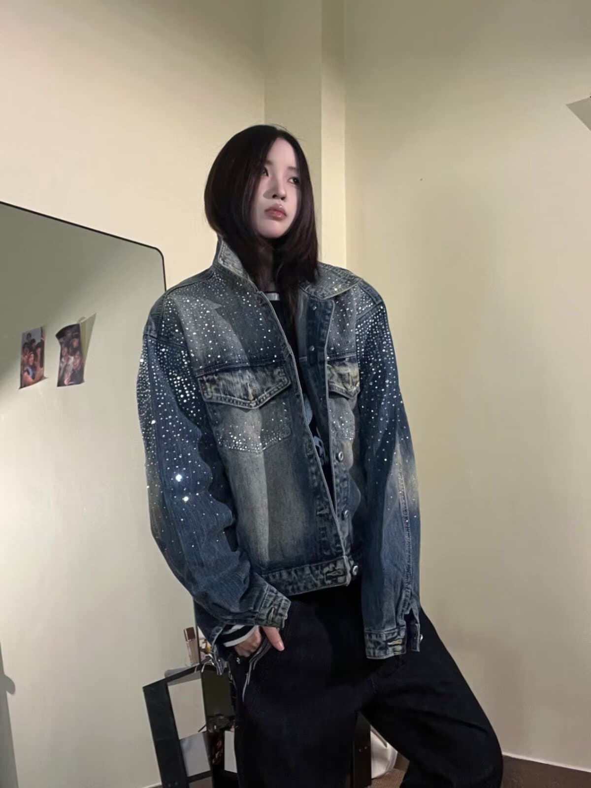 2026 새로운 유럽 상품 비즈 박기 핫픽스 데님 여성 코트 조기 가을 고급 센스 쇼트 스타일 디자인 센스 데님 맨위 상세 이미지 11