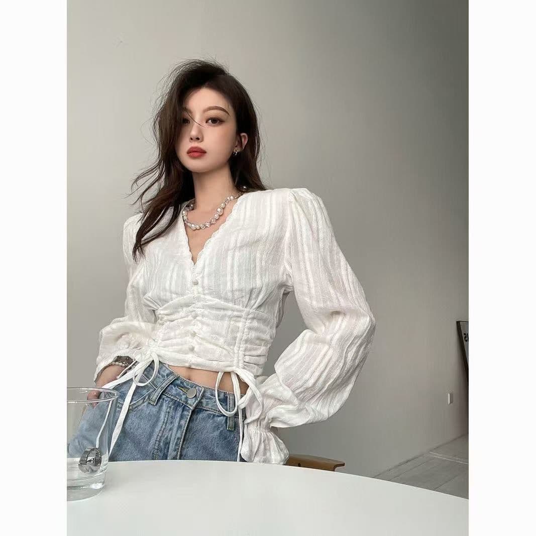 모달 260 그램 92 비스코스 섬유 8 암모니아 Lun u 칼라 긴팔 반 개방 칼라 티셔츠 여성 몸매 가꾸기 화이트 맨위 상세 이미지 4