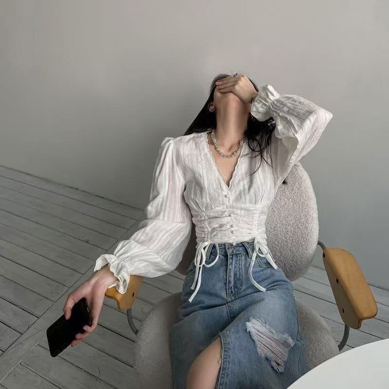 모달 260 그램 92 비스코스 섬유 8 암모니아 Lun u 칼라 긴팔 반 개방 칼라 티셔츠 여성 몸매 가꾸기 화이트 맨위 상세 이미지 6