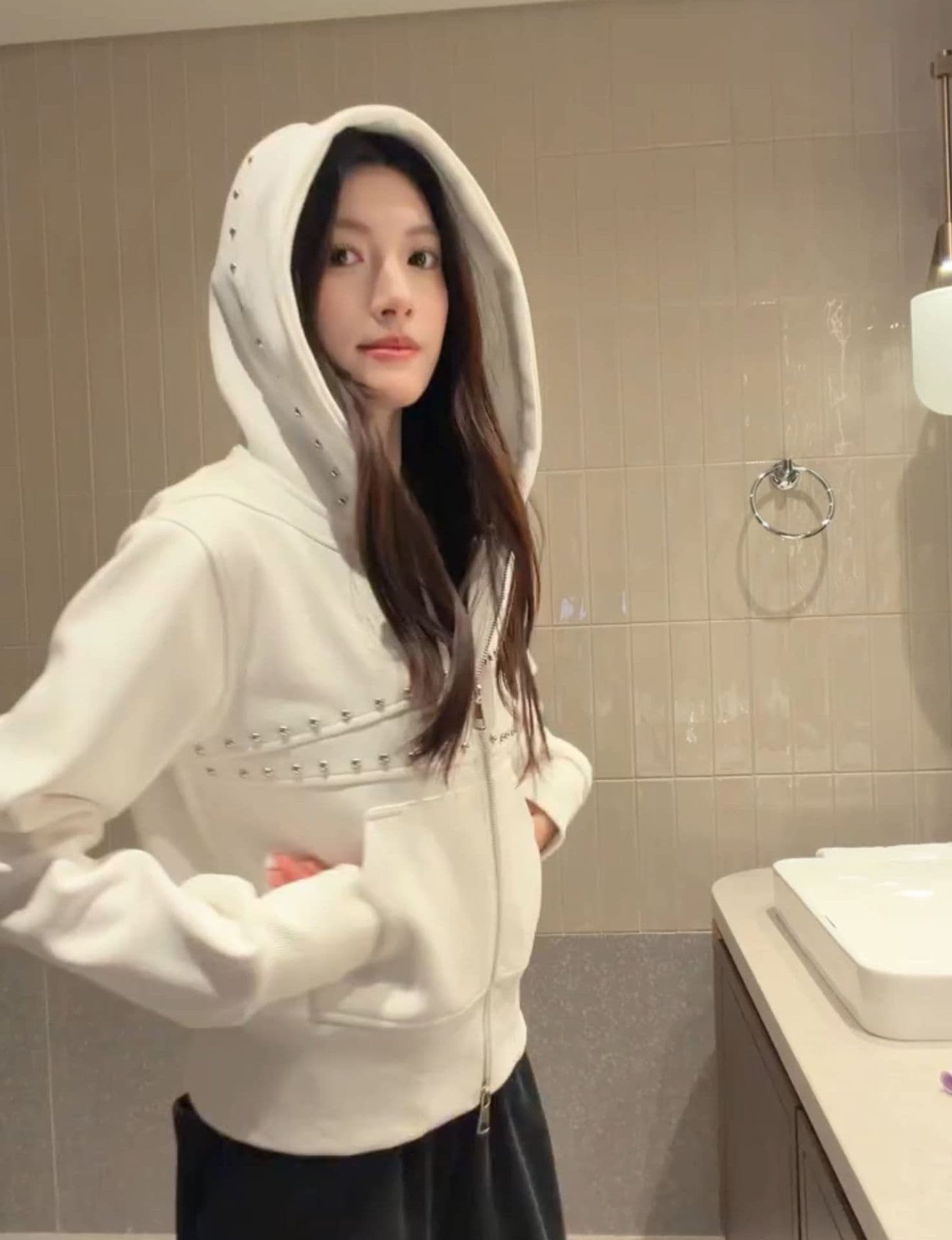 얇은 스타일 백금 지퍼 징 이후 패키지 칼라 순수한 Mianhua 면 복합 후드티 여성