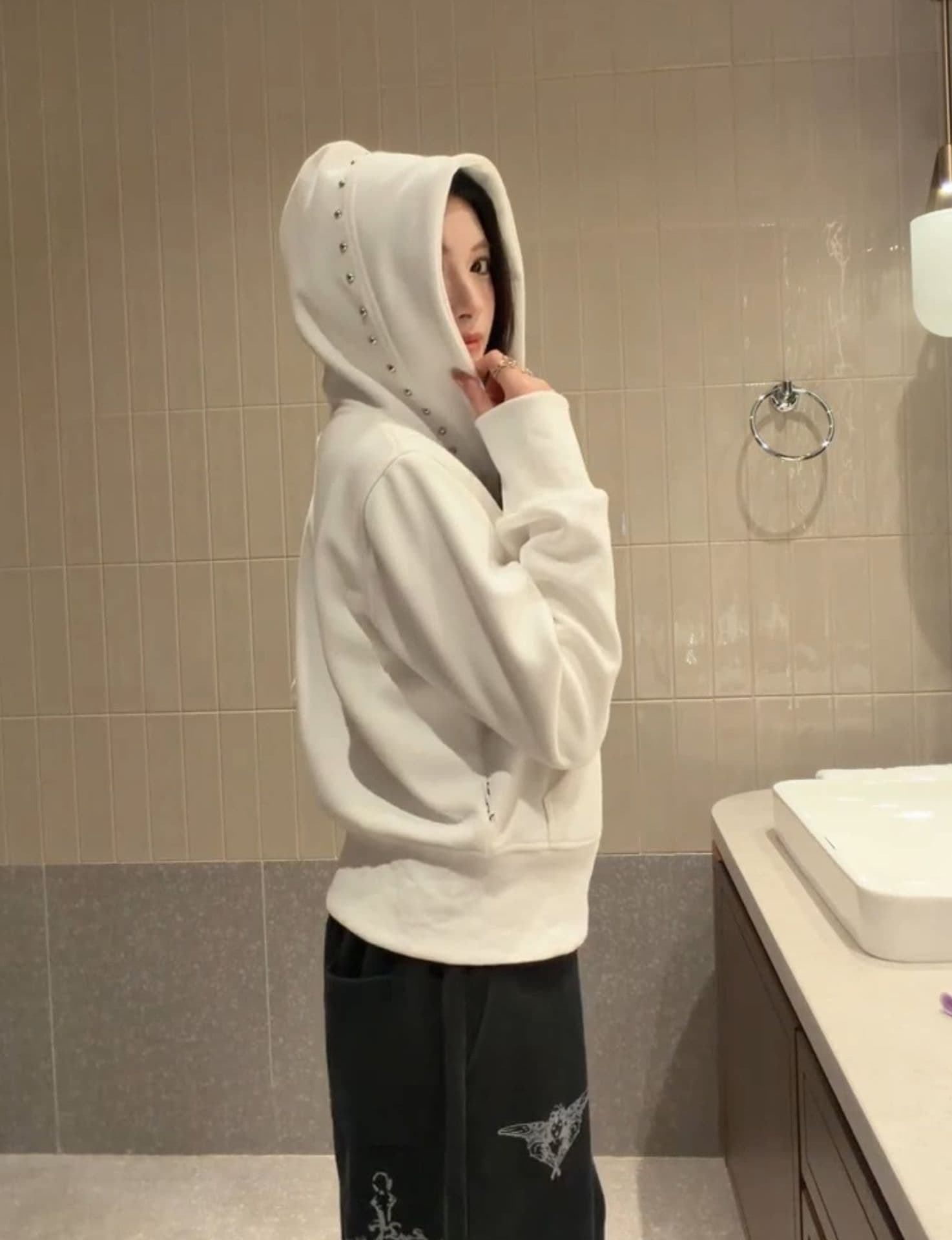 얇은 스타일 백금 지퍼 징 이후 패키지 칼라 순수한 Mianhua 면 복합 후드티 여성 상세 이미지 3