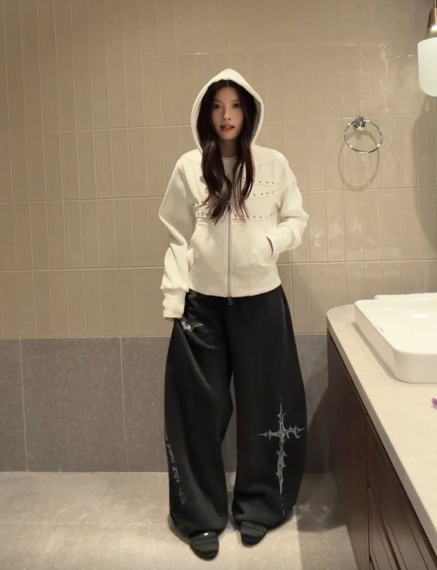 얇은 스타일 백금 지퍼 징 이후 패키지 칼라 순수한 Mianhua 면 복합 후드티 여성 상세 이미지 4