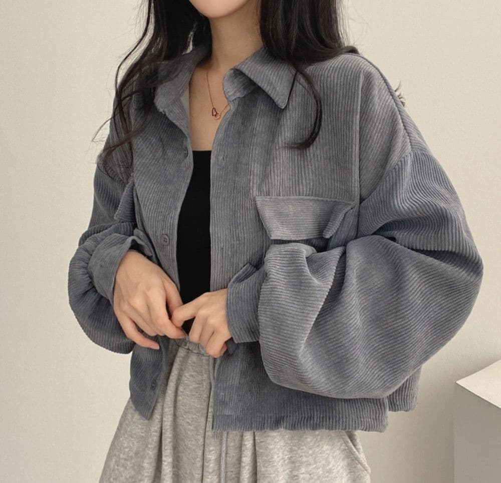 한국 chic 봄 가을 프랑스식 레트로 다용도 단추 폴로 칼라 쇼트 스타일 코듀로이 셔츠 긴팔 여성 코트 펌프 로프 상세 이미지 18