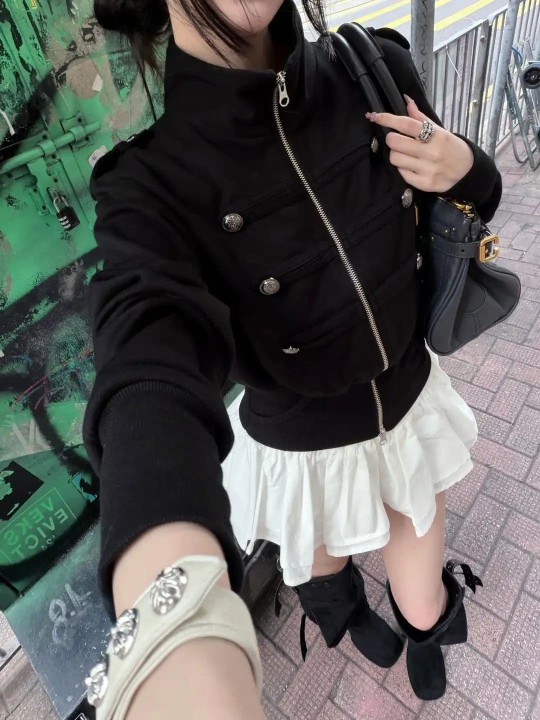이른 가을 레트로 차가운 girl 나폴레옹 빛 펑크 바람 긴팔 후드티 여성 코트 상세 이미지 4