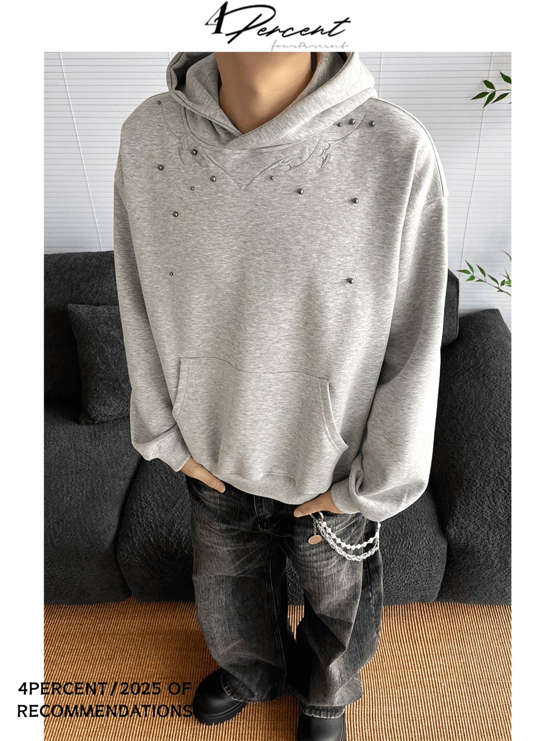 아메리칸 무거운 cleanfit 레트로 비즈 박기 자수 디자인 후드 티 스웨터 남녀 루즈핏 캐주얼 켜기 외투 셔츠 이미지 4