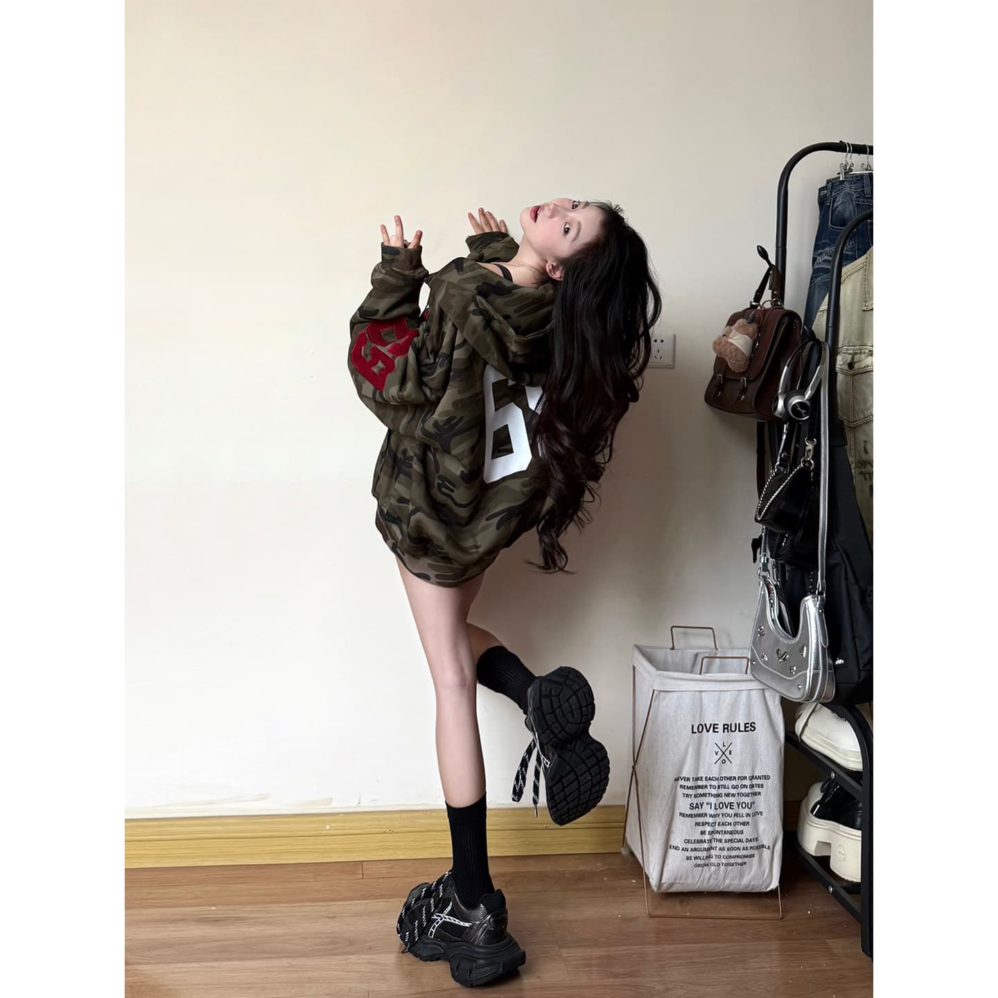 아메리칸 오버레이 고대 높음 거리 vibe 바람 카모플라주 후드 티 스웨터 여성 루즈핏 디자인 센스 작은 대중 오픈 가디건 작은 키 재킷 이미지 5