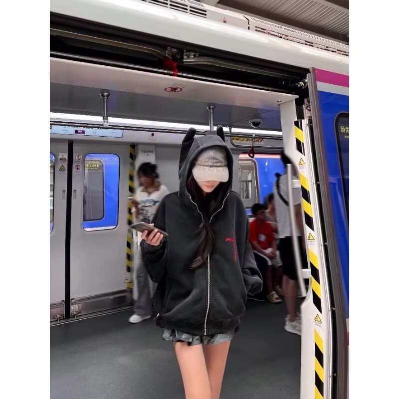 아메리칸 레트로 십자가 자수 후드 프로필 모양 후드티 남녀 가을 거리 루즈핏 오픈 가디건 boxy 재킷 맨위 이미지 4