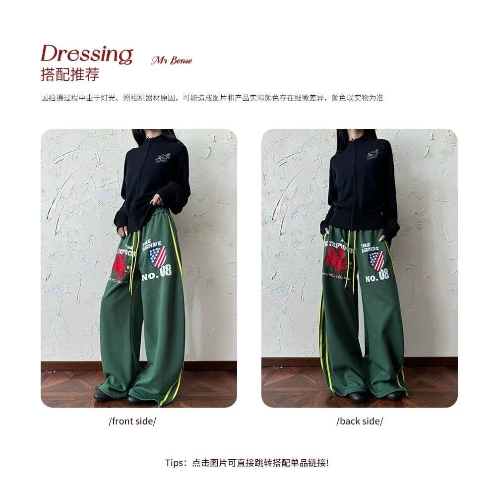 아메리칸 전쟁 말 자수 허리밴드 운동 웨이 바지 남녀 루즈핏 스트레이트 다용도 baggy 바지 상세 이미지 2