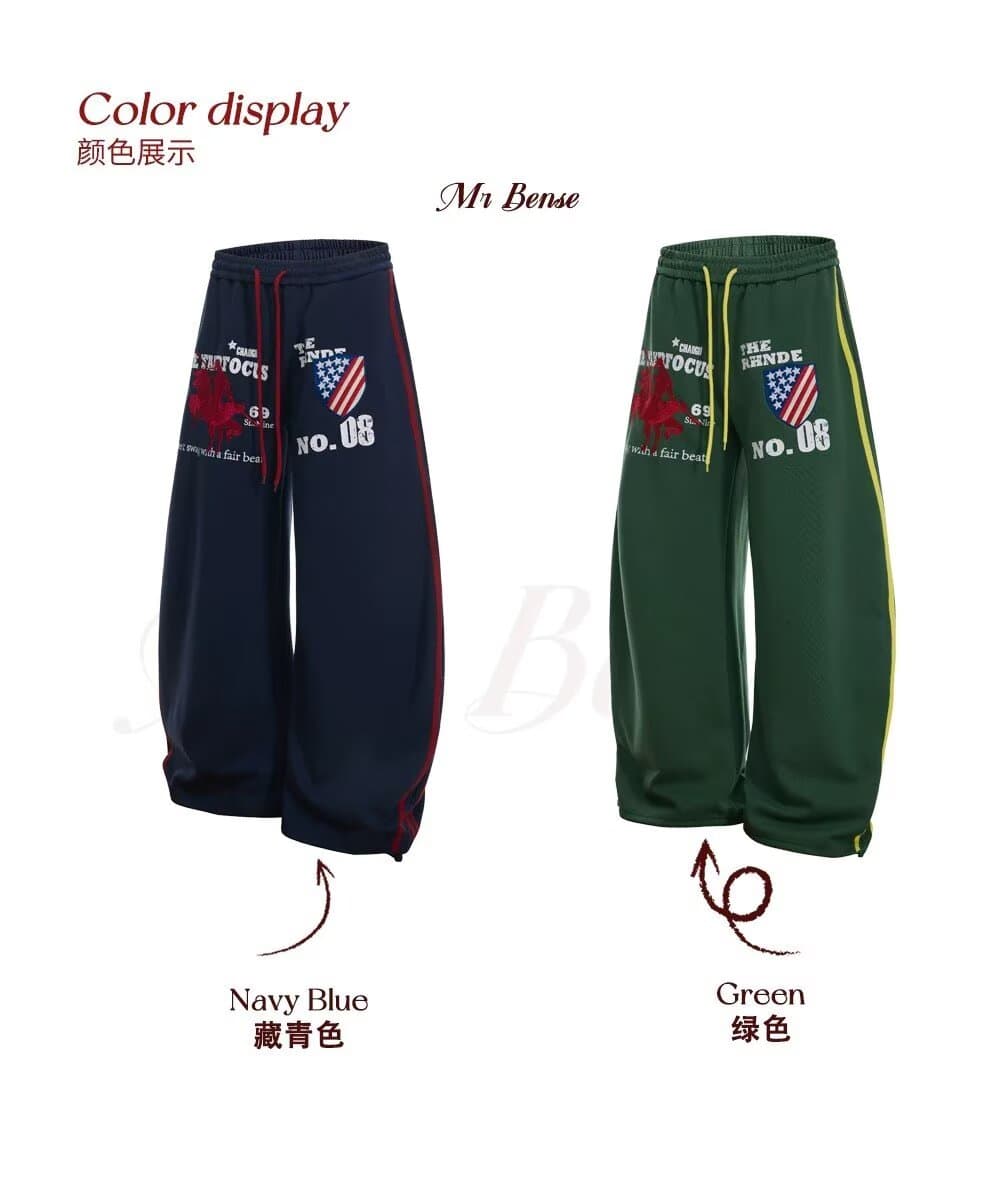 아메리칸 전쟁 말 자수 허리밴드 운동 웨이 바지 남녀 루즈핏 스트레이트 다용도 baggy 바지 상세 이미지 4