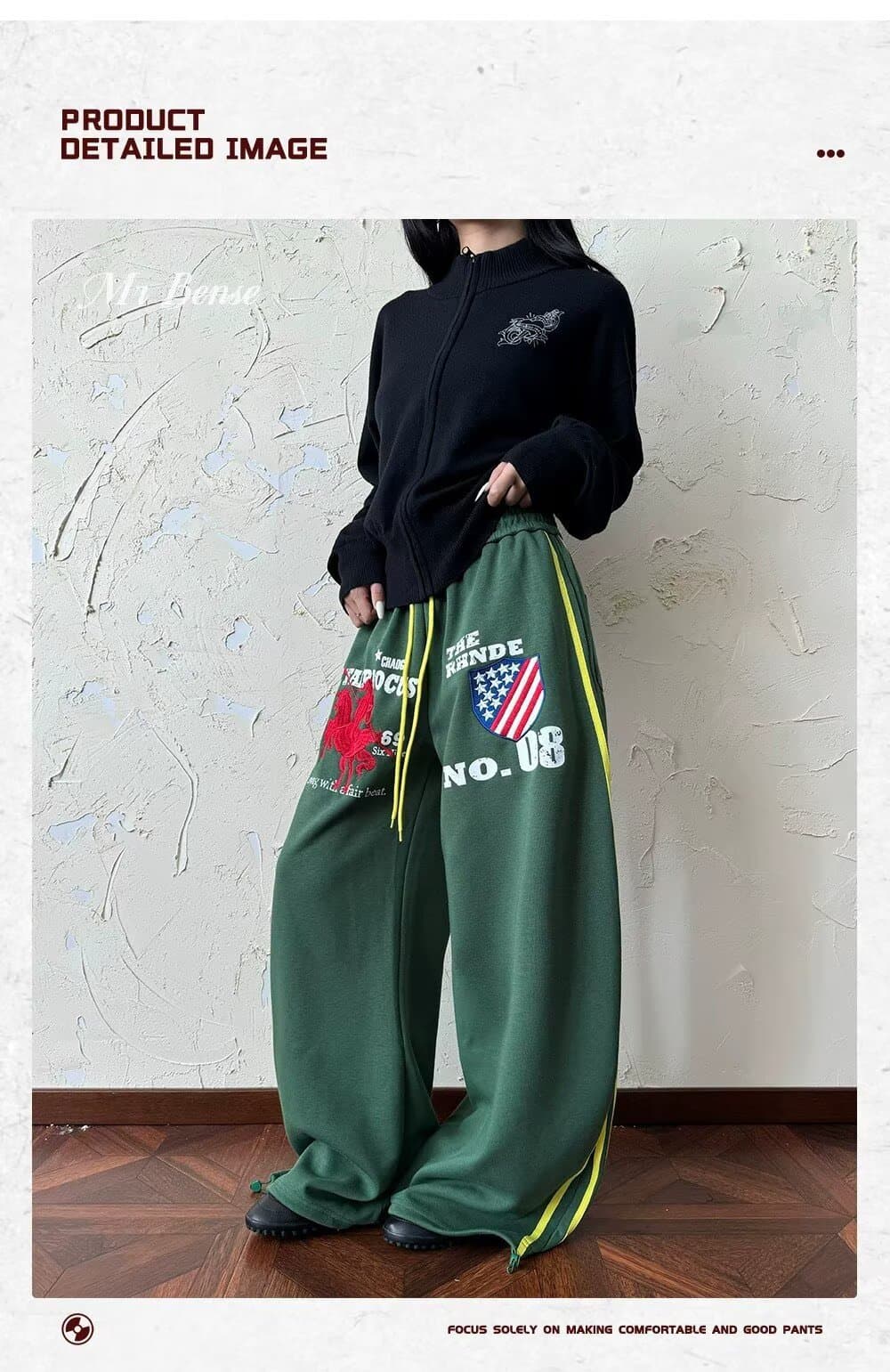아메리칸 전쟁 말 자수 허리밴드 운동 웨이 바지 남녀 루즈핏 스트레이트 다용도 baggy 바지 상세 이미지 5
