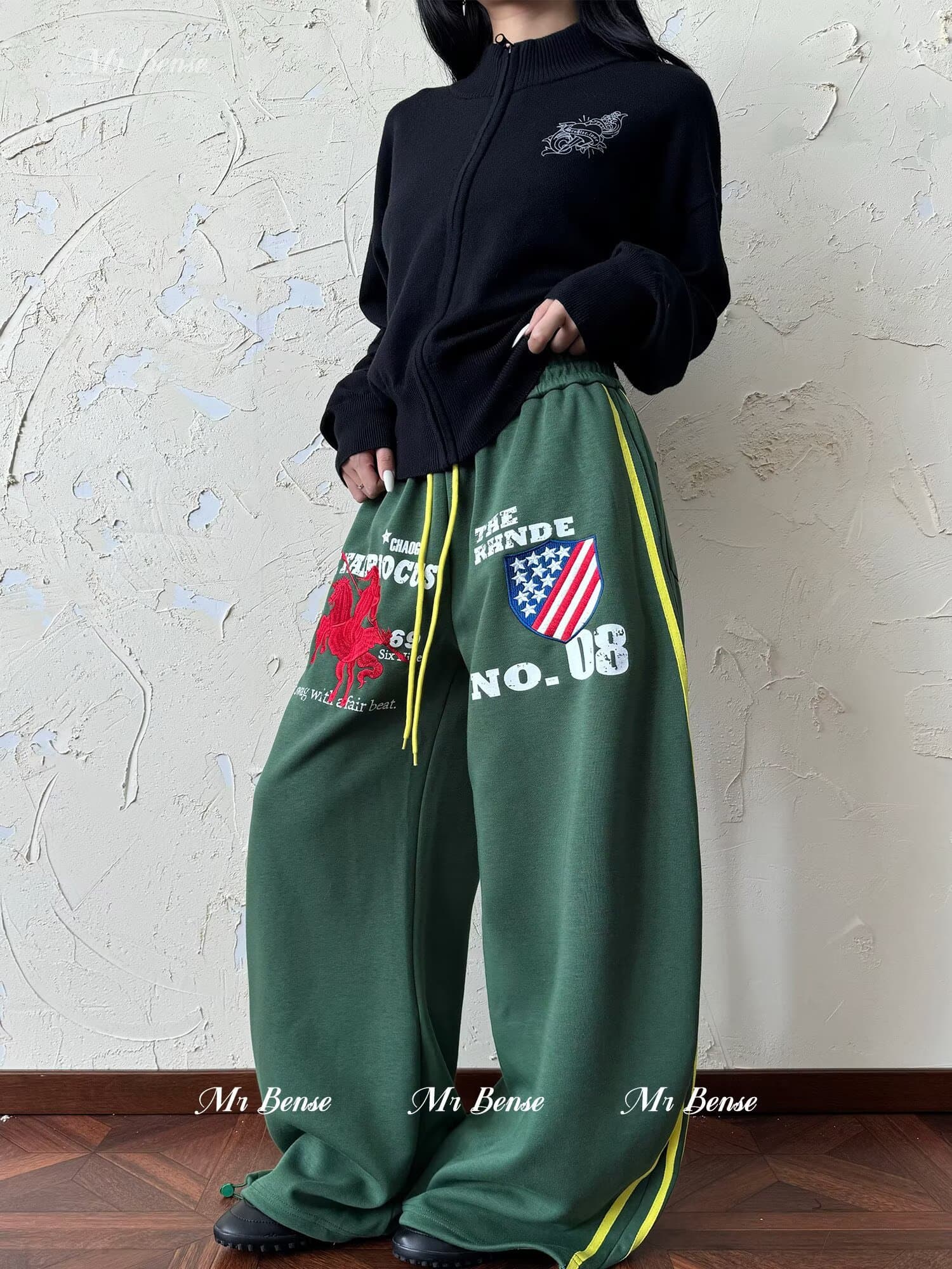 아메리칸 전쟁 말 자수 허리밴드 운동 웨이 바지 남녀 루즈핏 스트레이트 다용도 baggy 바지 상세 이미지 14