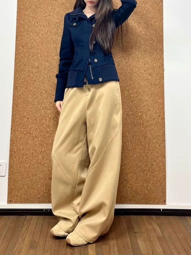 한 부서 레트로 카키 색 바람막이 짧은 여성 코트 가을 지퍼 긍정적 인 어깨 재킷 몸매 가꾸기 쇼트 스타일 야구 유니폼 맨위 이미지 2