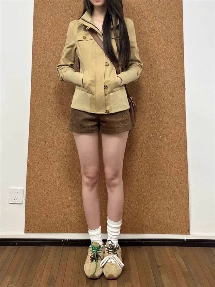 한 부서 레트로 카키 색 바람막이 짧은 여성 코트 가을 지퍼 긍정적 인 어깨 재킷 몸매 가꾸기 쇼트 스타일 야구 유니폼 맨위 상세 이미지 7