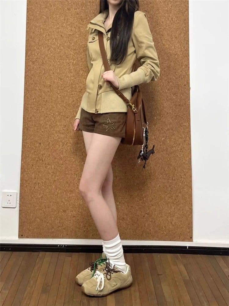 한 부서 레트로 카키 색 바람막이 짧은 여성 코트 가을 지퍼 긍정적 인 어깨 재킷 몸매 가꾸기 쇼트 스타일 야구 유니폼 맨위 상세 이미지 9