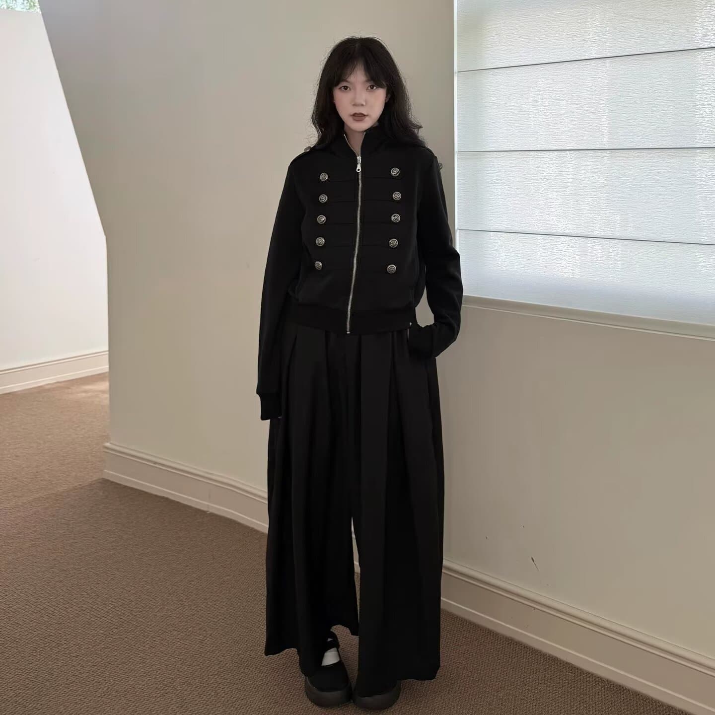 스탠드 칼라 이중 버튼 나폴레옹 지퍼 재킷 남녀 레트로 쇼트 스타일 재킷 금속 버클 재킷 상세 이미지 24