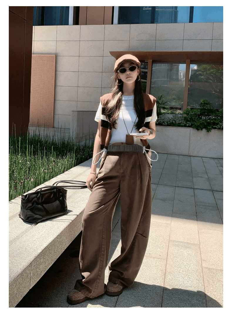 임산부 청바지 가을 새로운 커피 색상 펌프 로프 외출용 와이드 레그 팬츠 스트레이트 팬츠 없음 복부 지지 캐주얼 긴 바지 상세 이미지 8