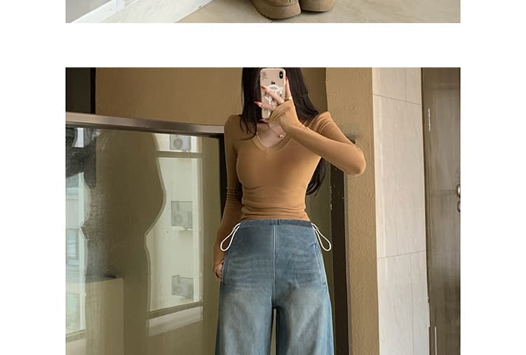 임산부 한국 스타일 청바지 하이웨이스트 펌프 로프 와이드 레그 팬츠 2026 봄 가을 새로운 디스플레이 높음 느슨함 센스 바닥 청소 긴 바지 상세 이미지 23