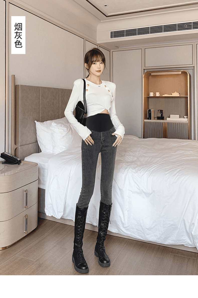 임산부 신축성 작은 청바지 봄과 가을 작은 키 복부 지지 바지 외출용 캐주얼 만나는 타이트 바지 가을 상세 이미지 62