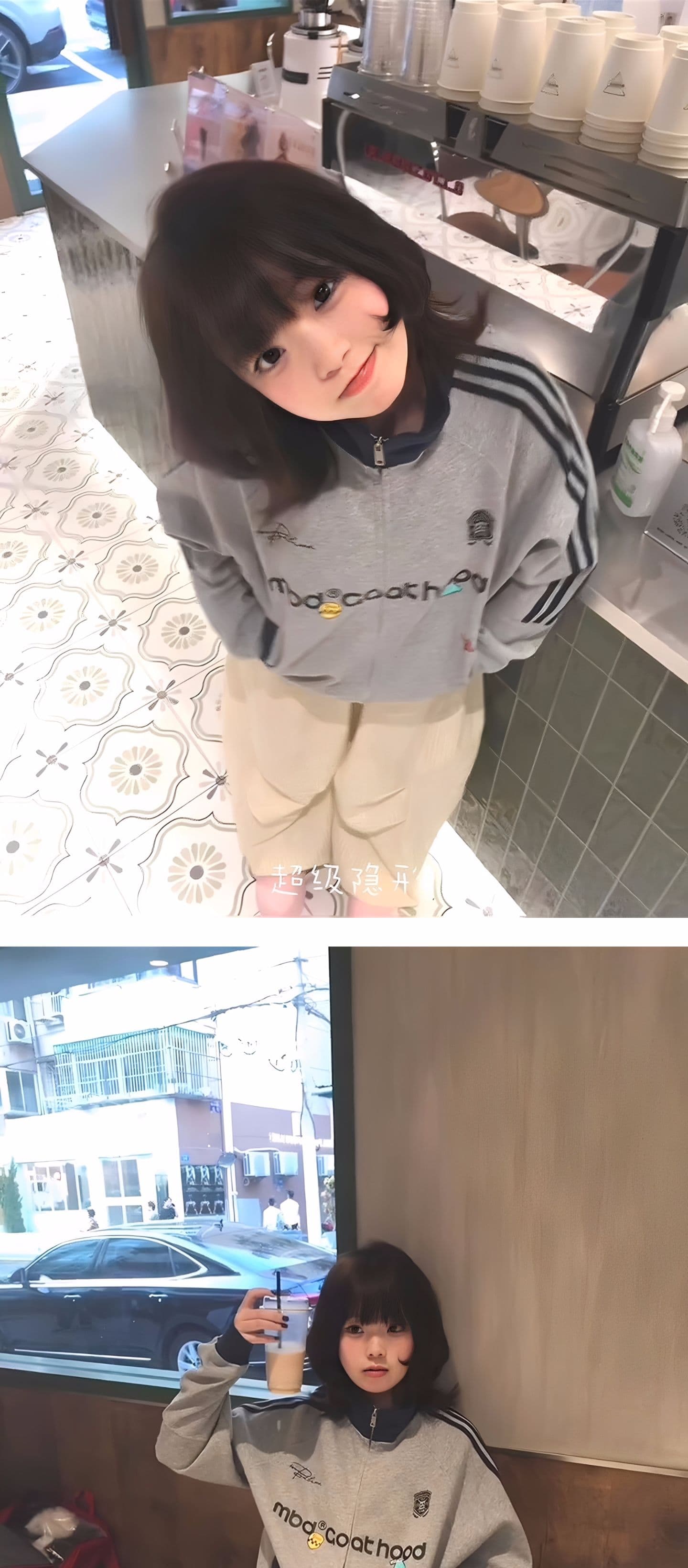 얇은 스타일 털이 있는 순면 아메리칸 레트로 배색 패치워크 3개 바 오픈 가디건 지퍼 후드티 상세 이미지 3