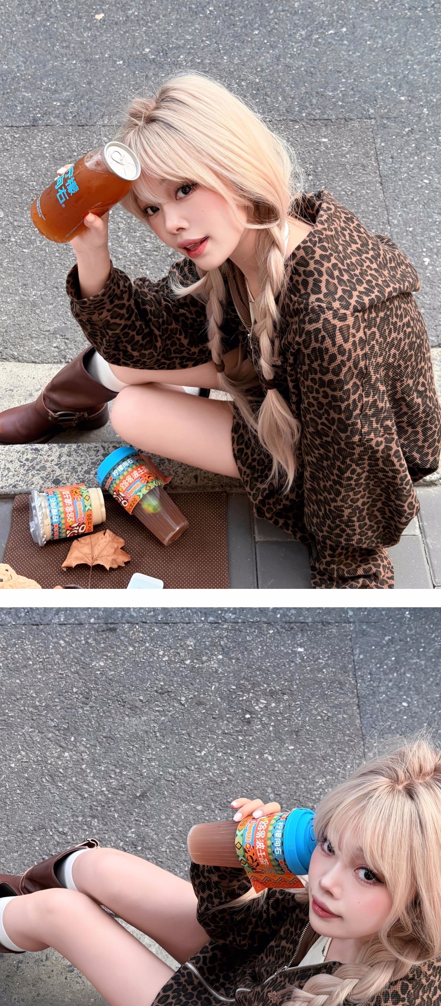 후아 남편 그리드 복합 아메리칸 레트로 레오파드 무늬 후드티 여성 디자인 센스 작은 대중 카디건 코트 조수 브랜드 ins 상세 이미지 3