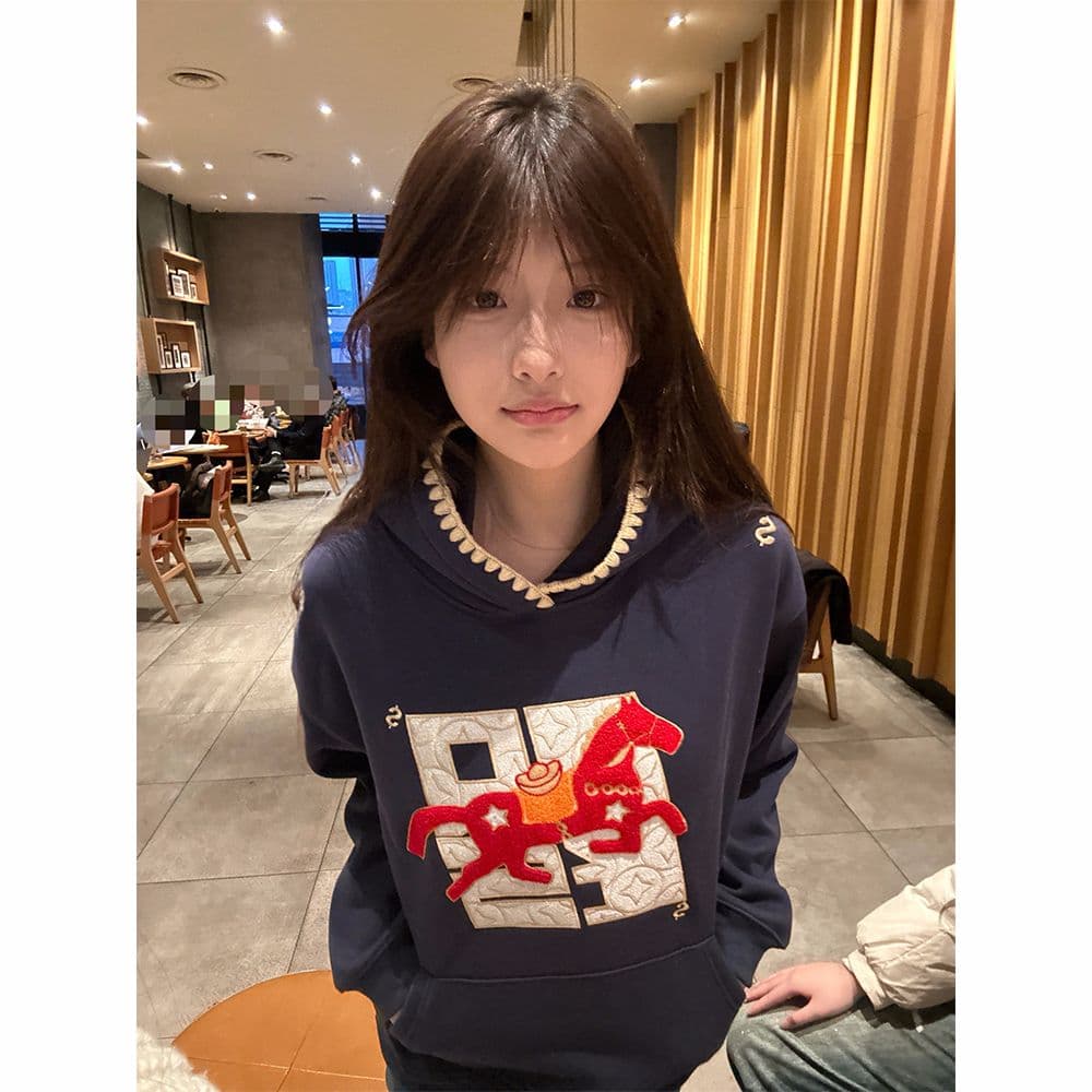 얇은 스타일 털이 있는 자수 이후 패키지 칼라 순수한 Mianhua 면 복합 후드티 여성 상세 이미지 9